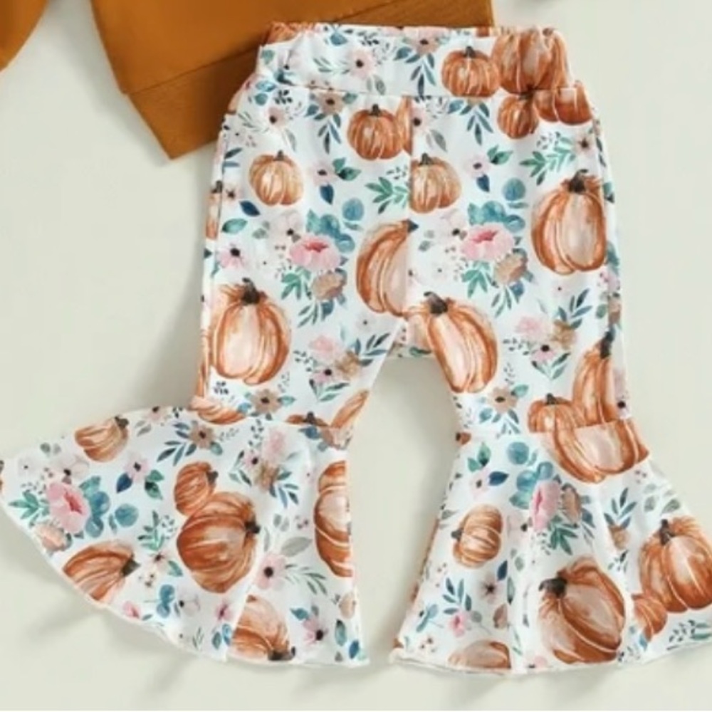 Floral Pumpkin Print Flared Pants